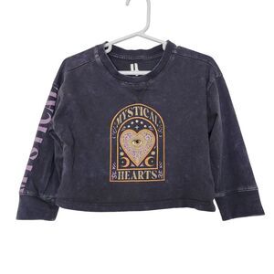 Cotton On Kids Girls Mystical Hearts Graphic Crop Top Long Sleeve Shirt Size 4